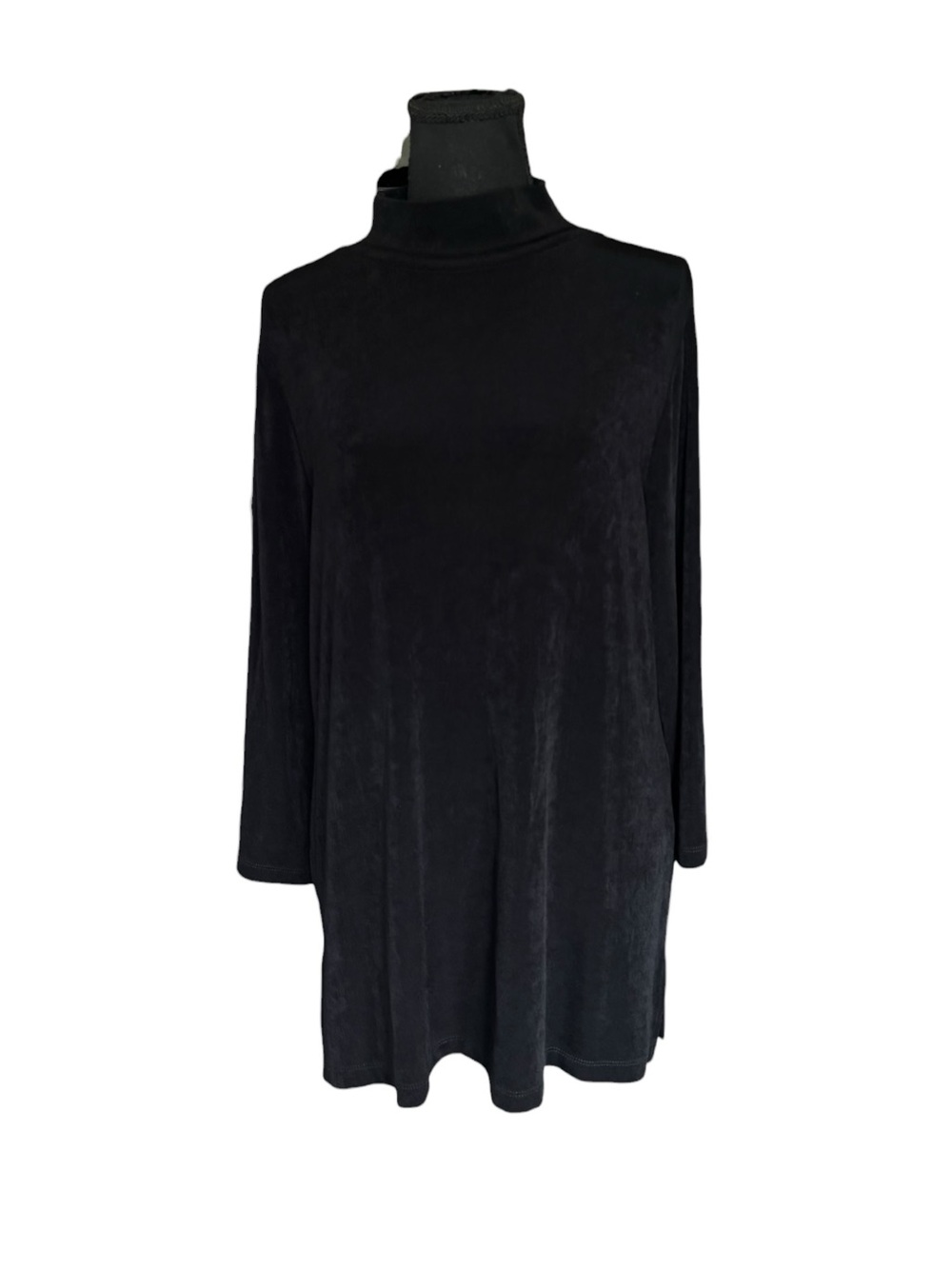Chico’s Travelers Black Turtleneck Tunic Top Gold Zip Long Sleeve Size 2 (12/14)